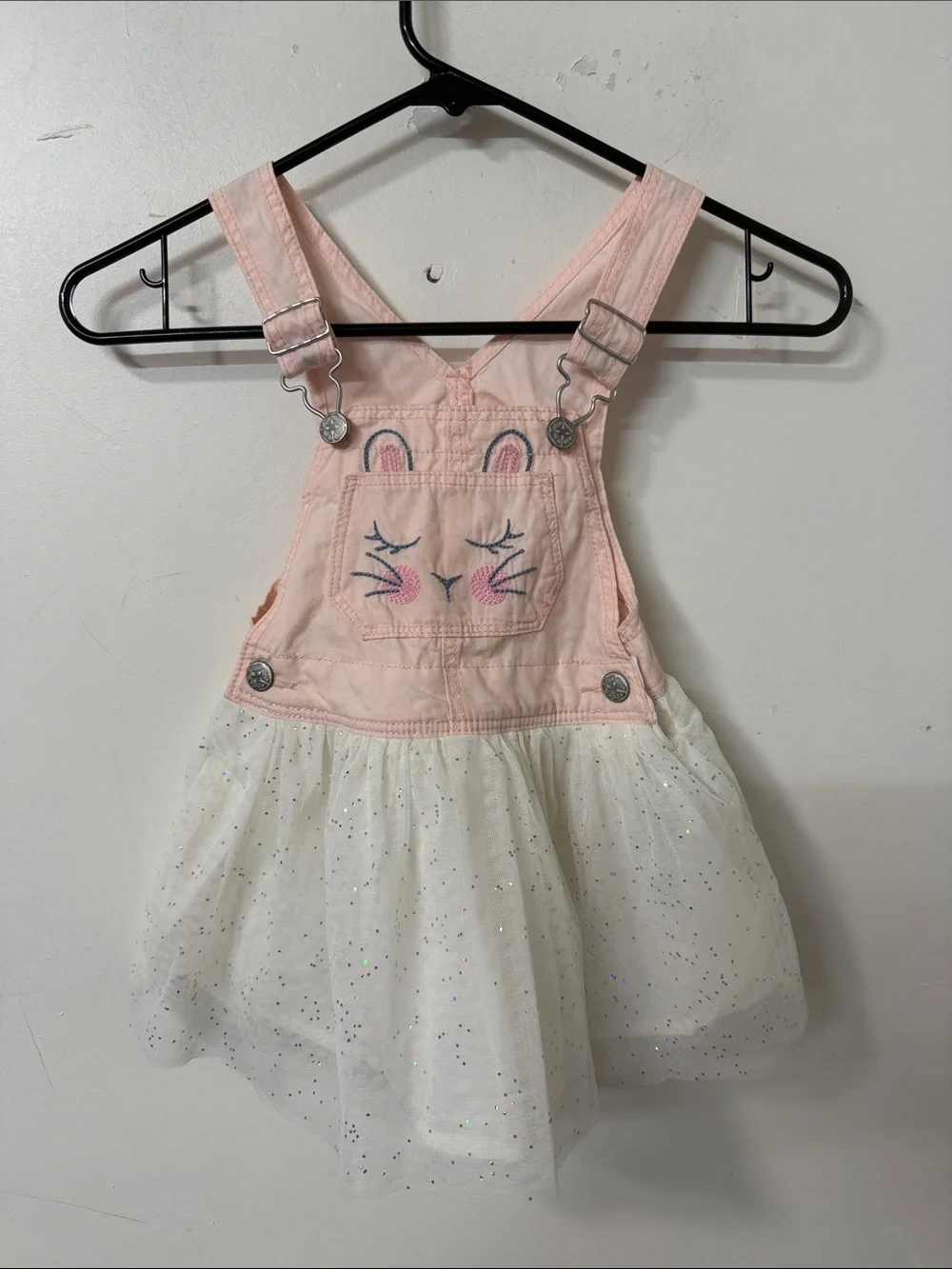 OshKosh B'gosh Pink and White Kitten Overall Dress